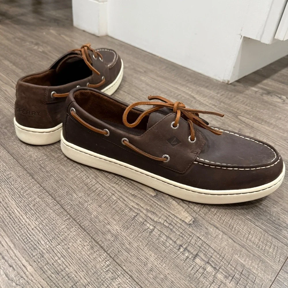 Sperry Top-Sider Mens Dark Brown Leather Boat Shoes Sneaker Sole STS22510